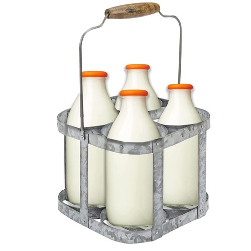 Galvanised milk bottle holder - milk,