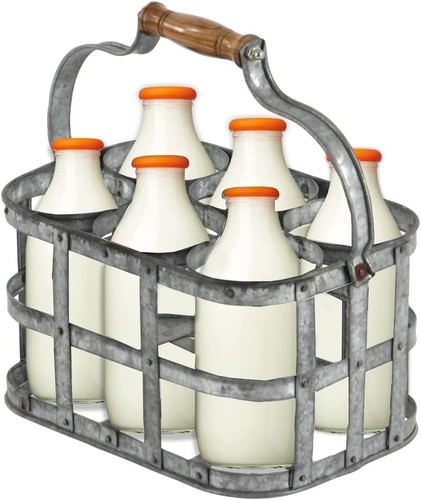 Galvanised milk bottle holder - milk,